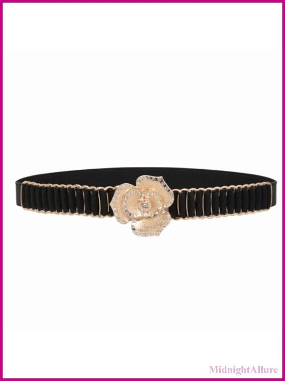 Skinny Elastic Waist Belt Rhinestone Flower Buckle